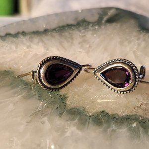Vintage Sterling Silver Tear Drop Purple Rhinestone Earrings 3/4"  3.4g